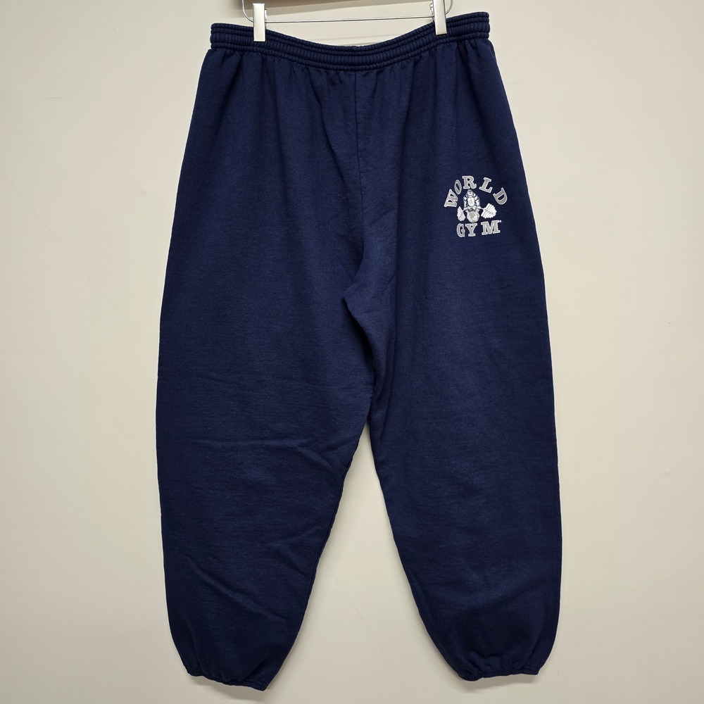 World Gym Sweatpants Mens XL Navy Blue Graphic Logo Joggers Activewear - Picture 1 of 10